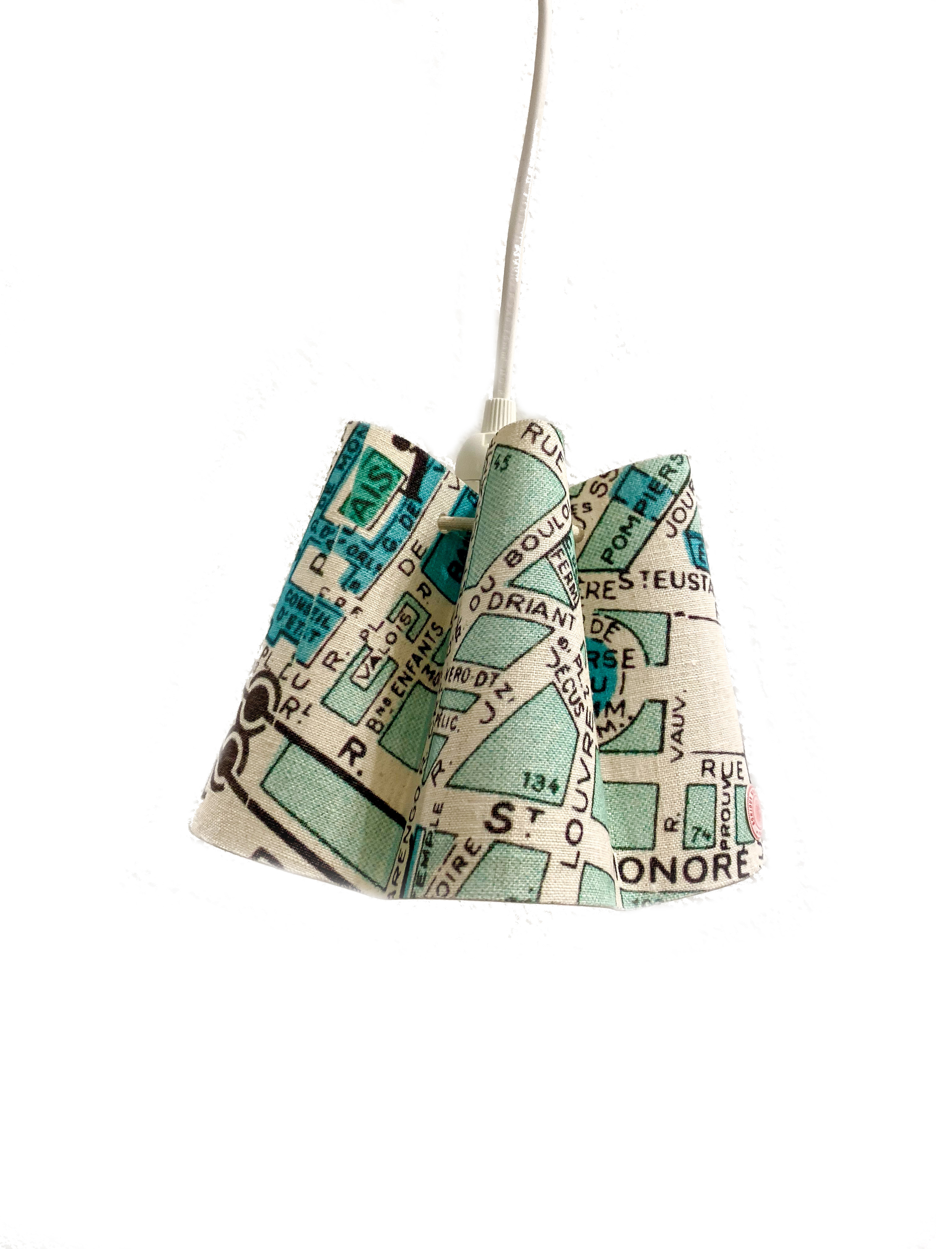 Bonjour Mon Coussin Blue/Green fabric Lampshade Paris 1