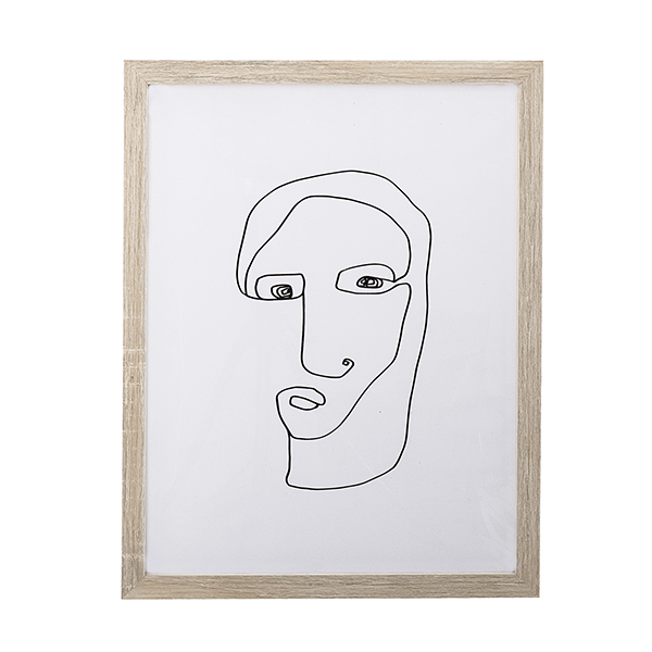 Mink Interiors Face Monochrome Illustration Art Print - Natural Frame