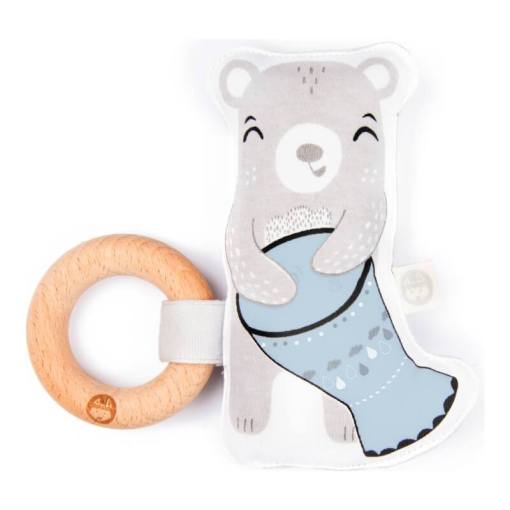 kippins Mint Green and Gray Bear Rattle