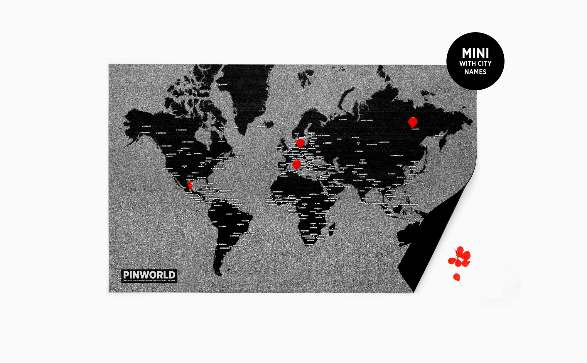 Trouva: Mini Black City Names Pinworld Map