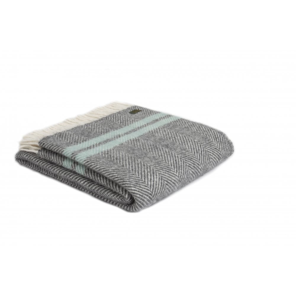 Tweedmill Slate Grey & Ocean Fishbone 2 Stripe Pure New Wool Throw 150cm x 183cm