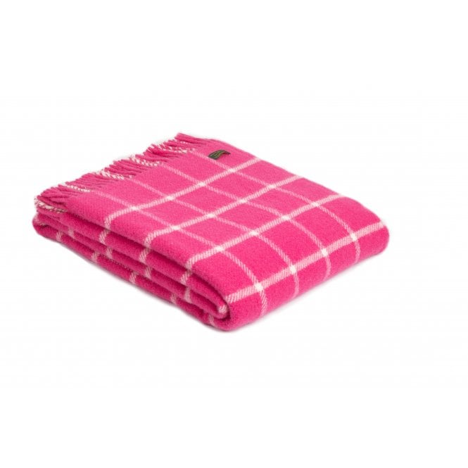 Tweedmill Pink Chequered Check Pure New Wool Throw 150cm x 183cm