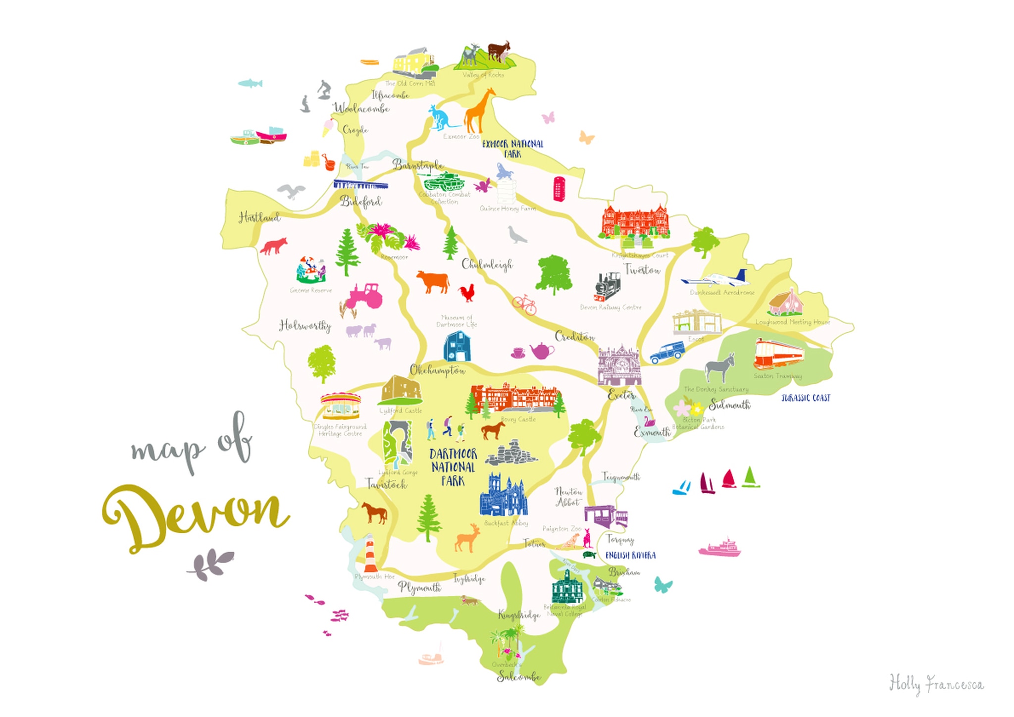 Holly Francesca Map of Devon A3 Print