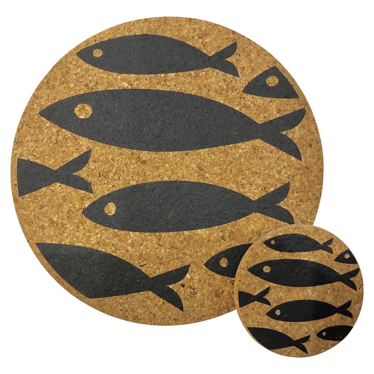 LIGA Grey Fish Cork Coasters Set of 4