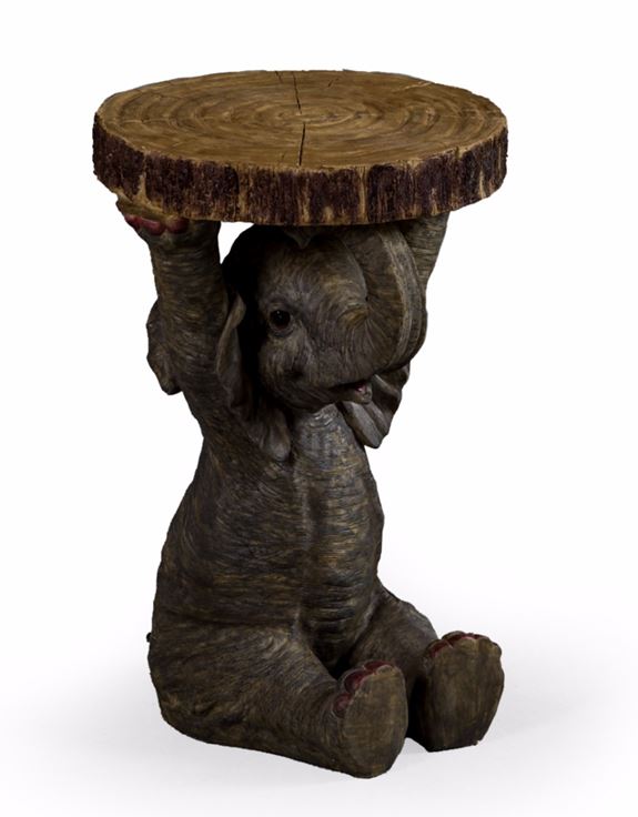 William Francis Elephant Holding Trunk Slice Side Table