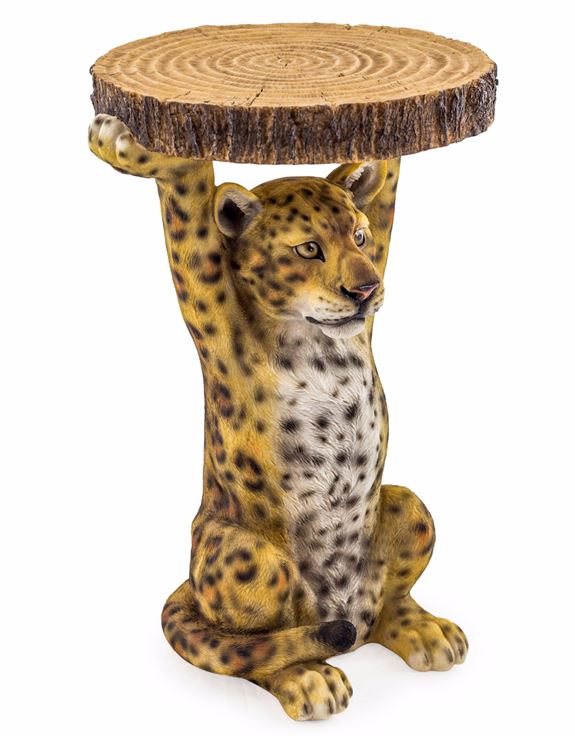 William Francis Leopard Holding Trunk Slice Side Table