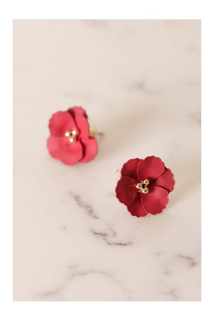 lilac-rose-red-flower-gold-studs