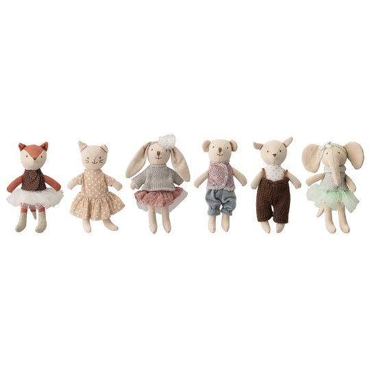 Bloomingville Set of 6 Mini Fabric Animal Dolls