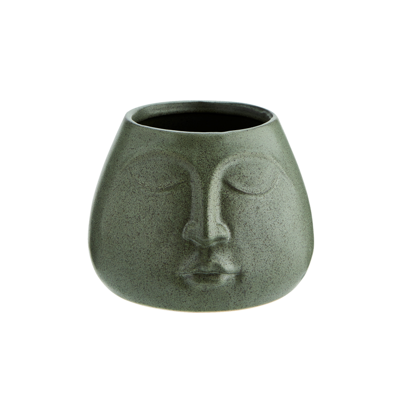 Madam Stoltz Matt Green Stoneware Pigmented Face Vase