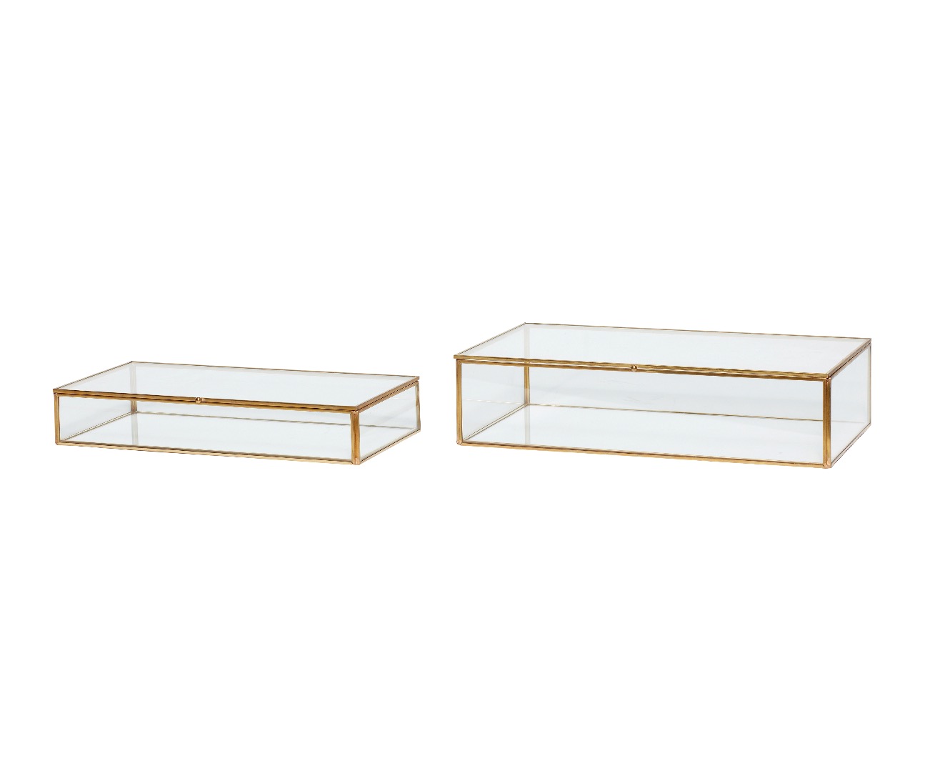 Hubsch Glass Box Brass Glass Set of 2