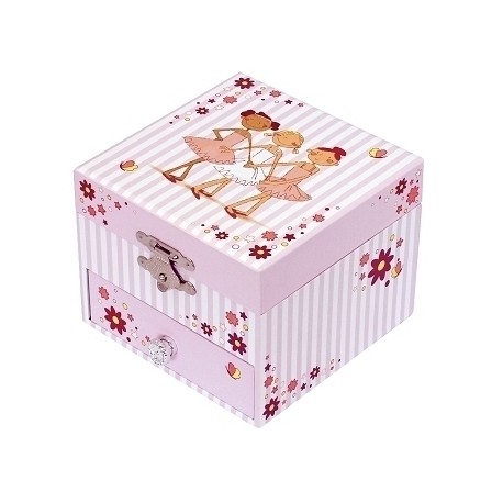 Trousselier Pink Stripe Ballerina Phosphorescent Cube Music Box