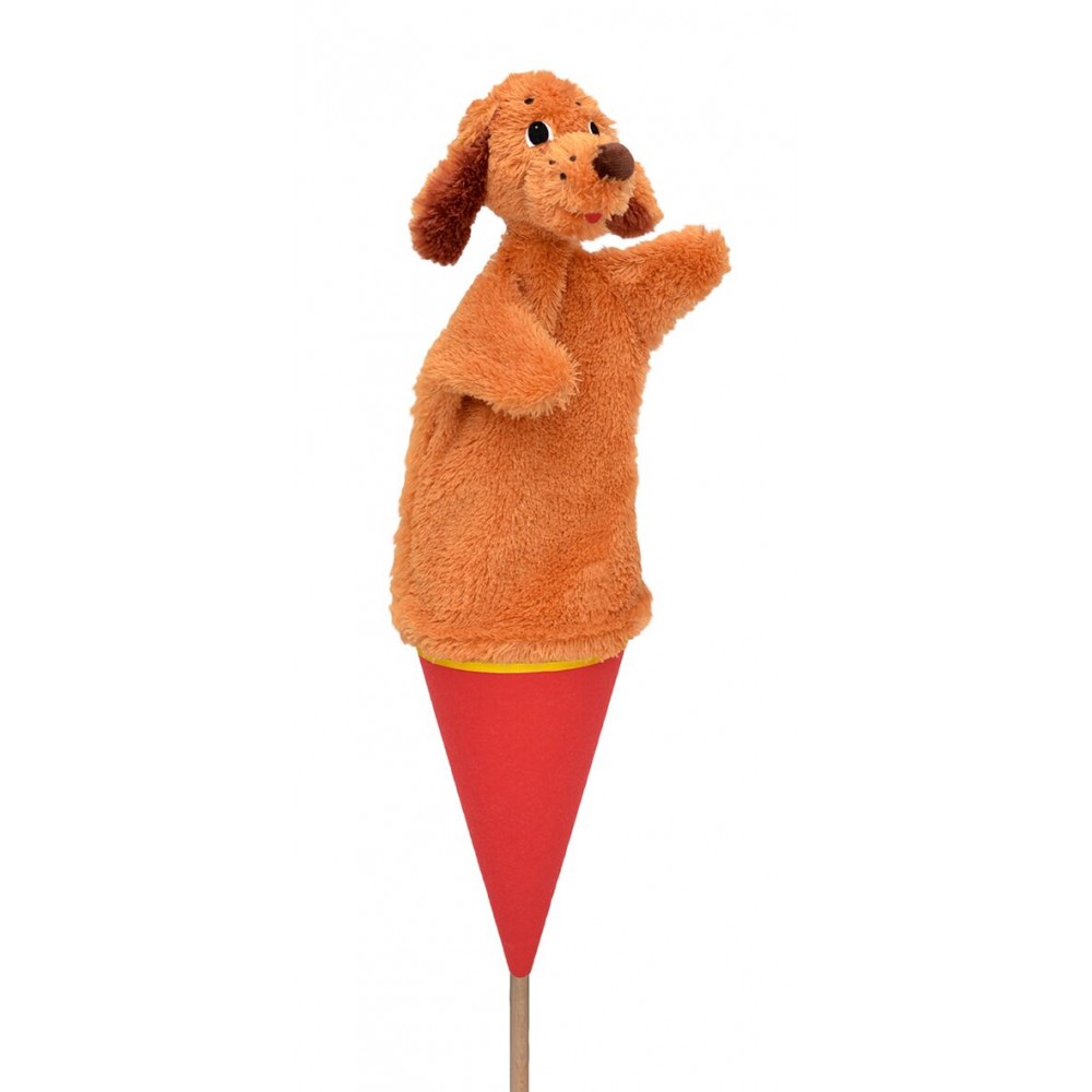 Bass et bass Brown Marotte Dog Pop Up Hand Puppet