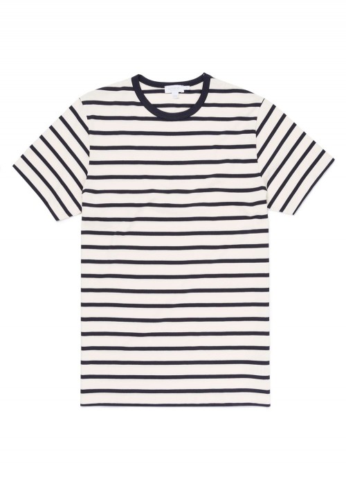 Sunspel Breton Stripe Tee - Ecru / Navy