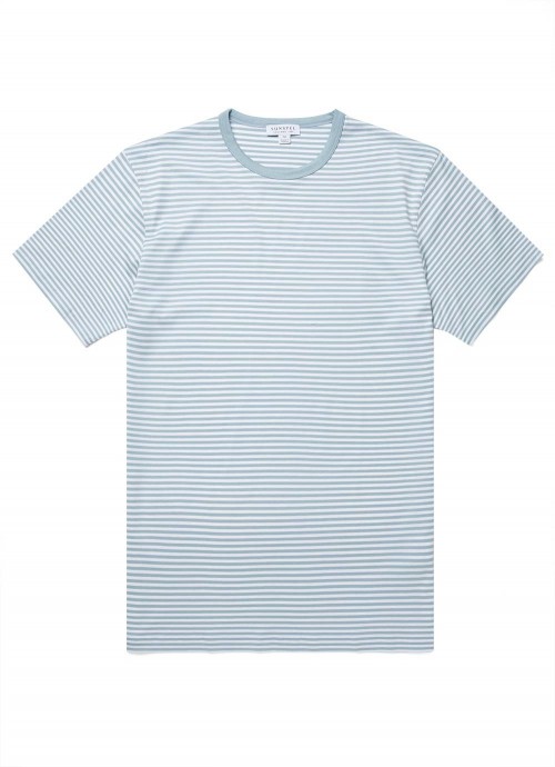 Sunspel Fine Stripe Tee - White / Blue Jeans