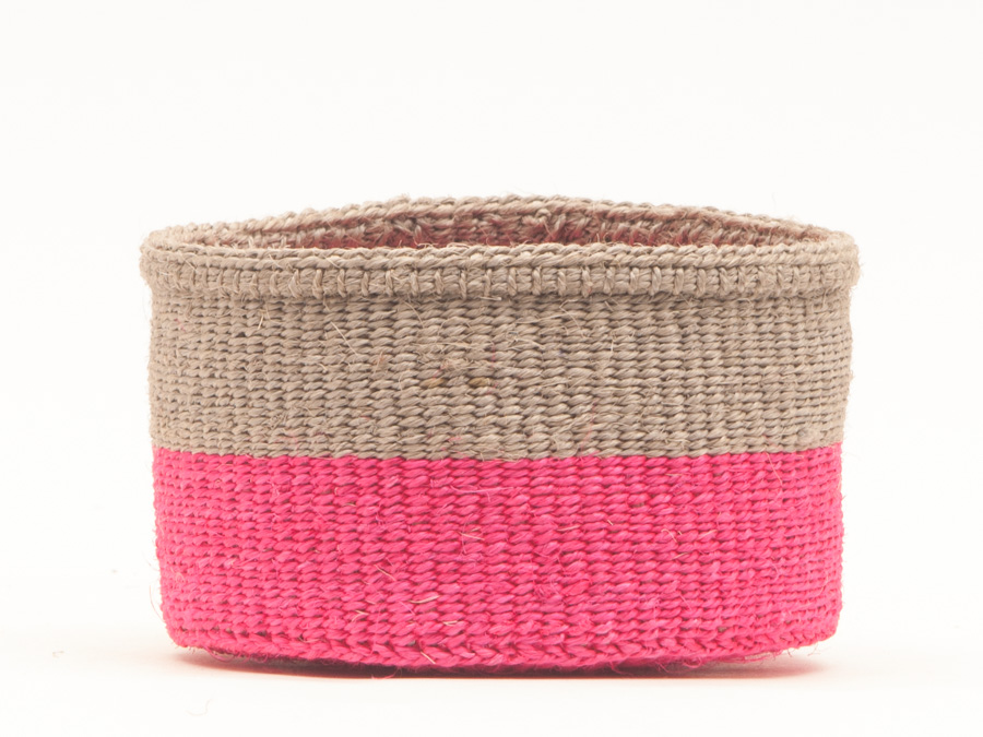 The Basket Room Hot Pink and Grey Maliza Block Basket Medium