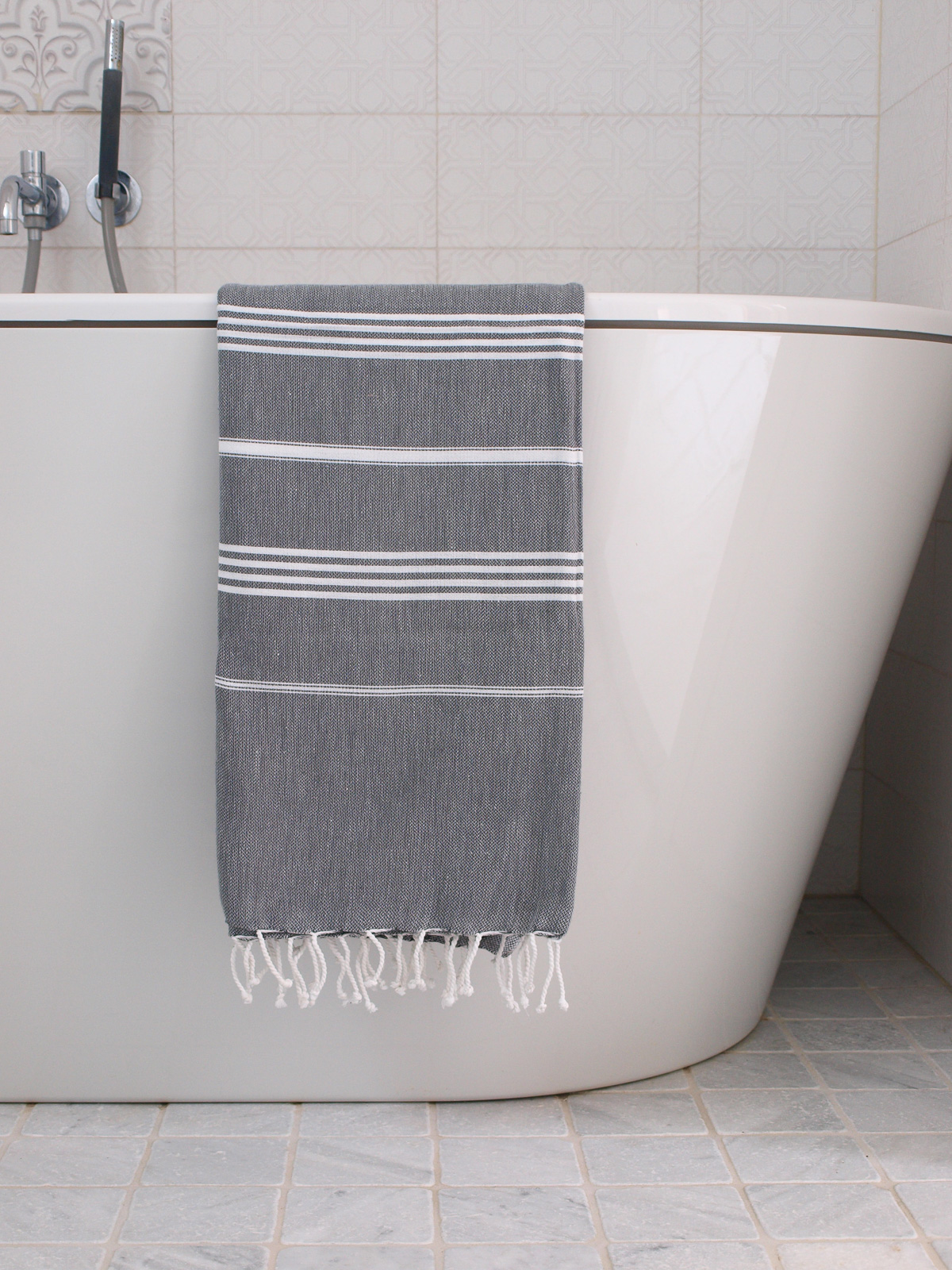 Ottomania Dark Grey and White Hammam Towel