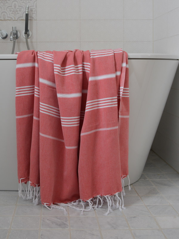 Ottomania 220cm Brick Red and White Hammam Towel