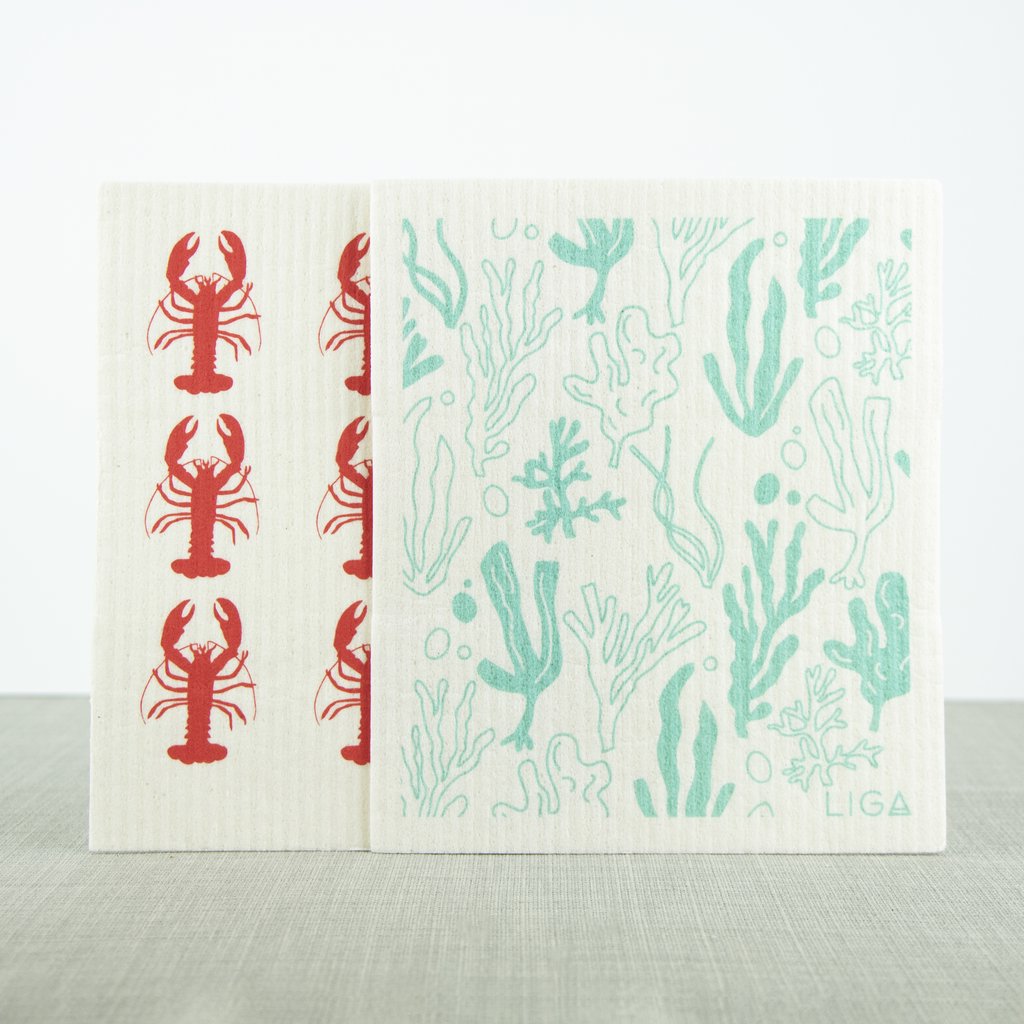 LIGA Seaweed and Lobster Eco Dishcloths Pack of 2