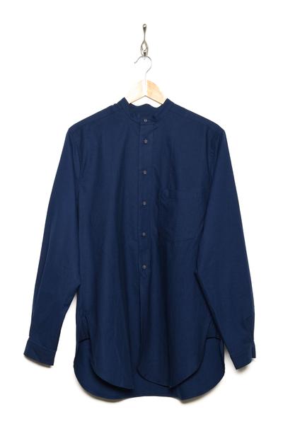 Frank Leder  Collarless Shirt Baltic Blue Dyed