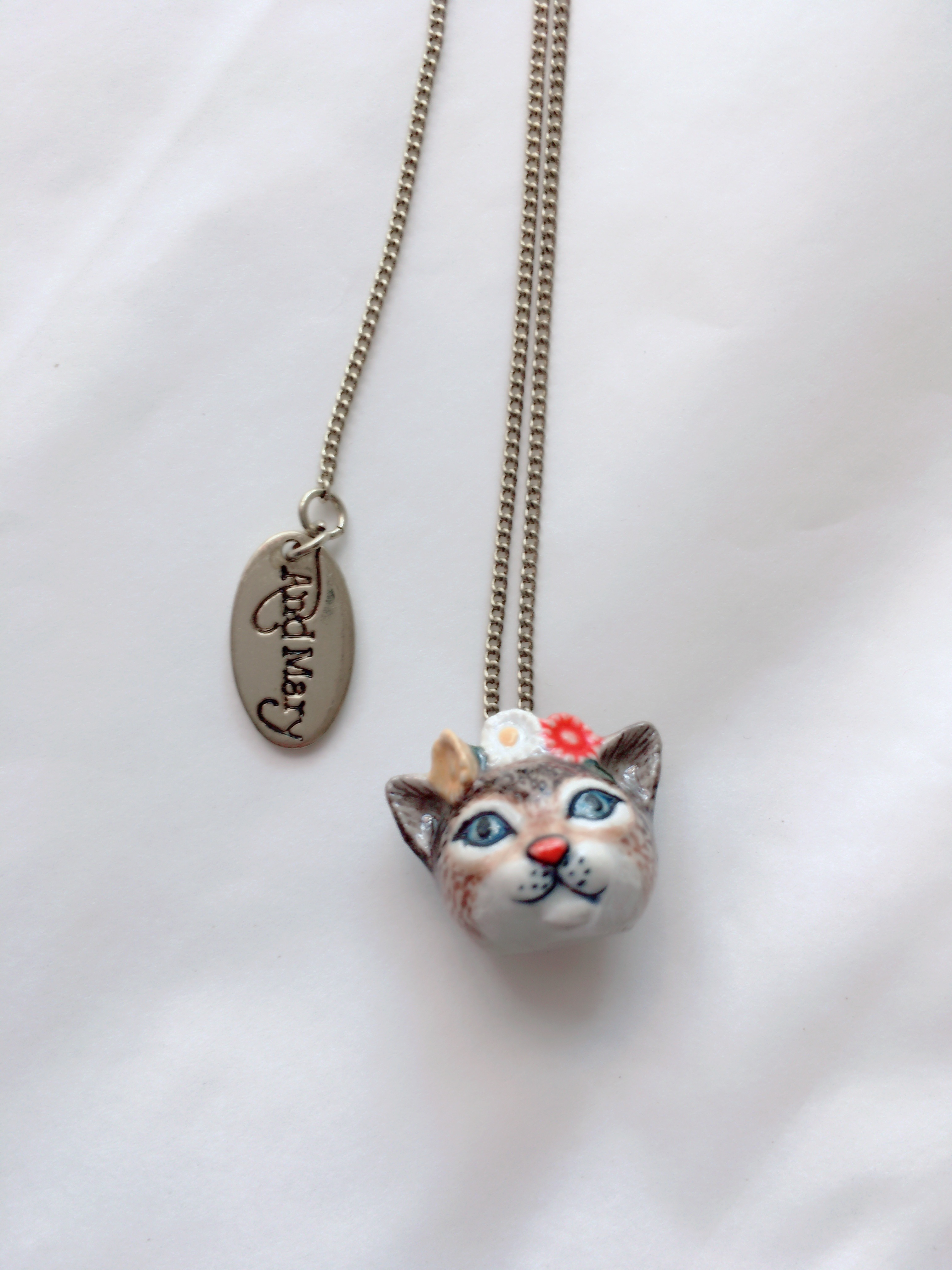 And Mary  Necklace Cat with flowers 