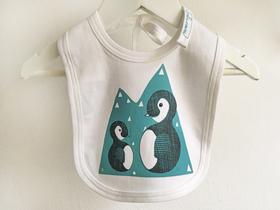 Loretta Cosima White Penguin Drawn Baby Bib