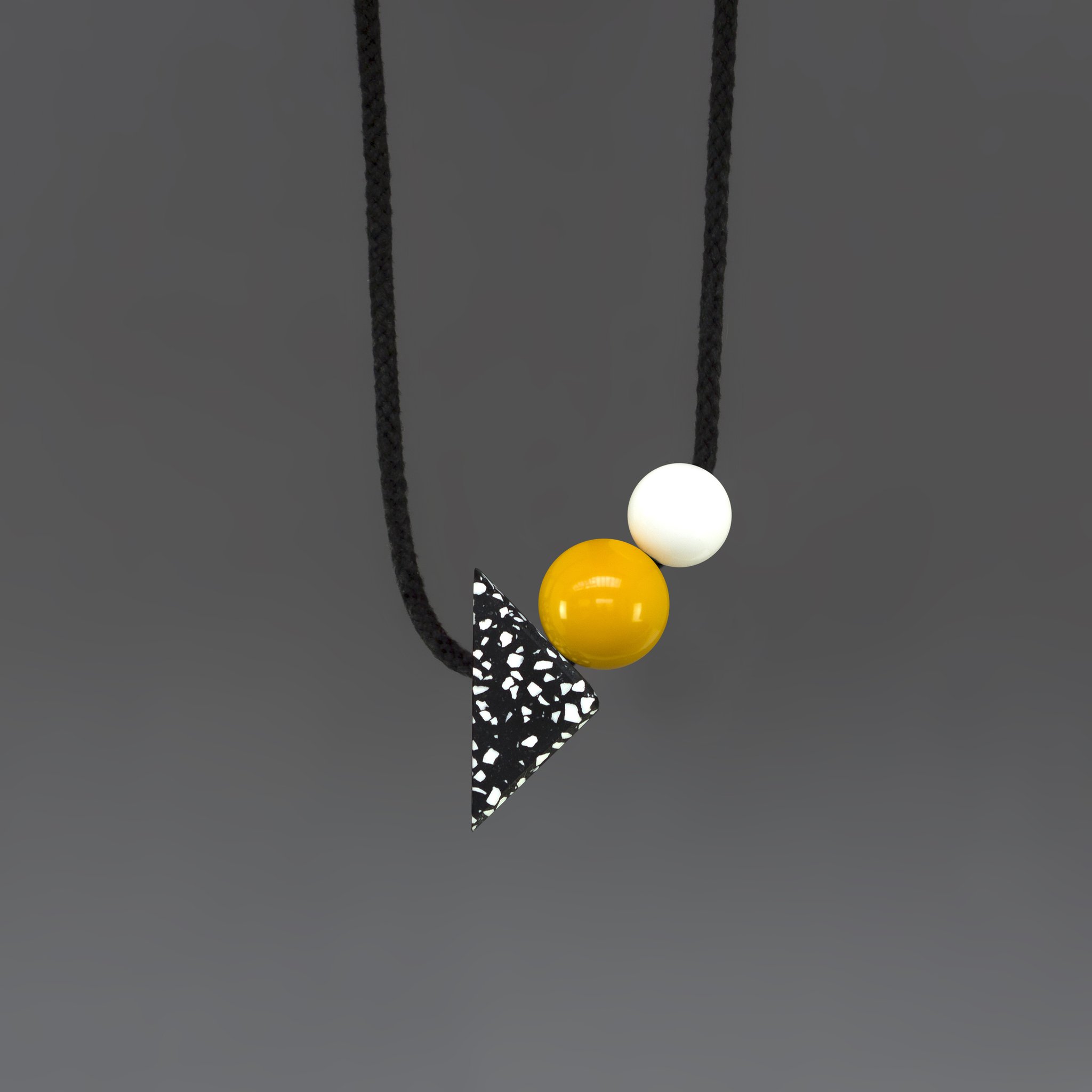 One We Made Earlier Otto Geometric Necklace with  Speckled Resin, Yellow Ball and White Ball