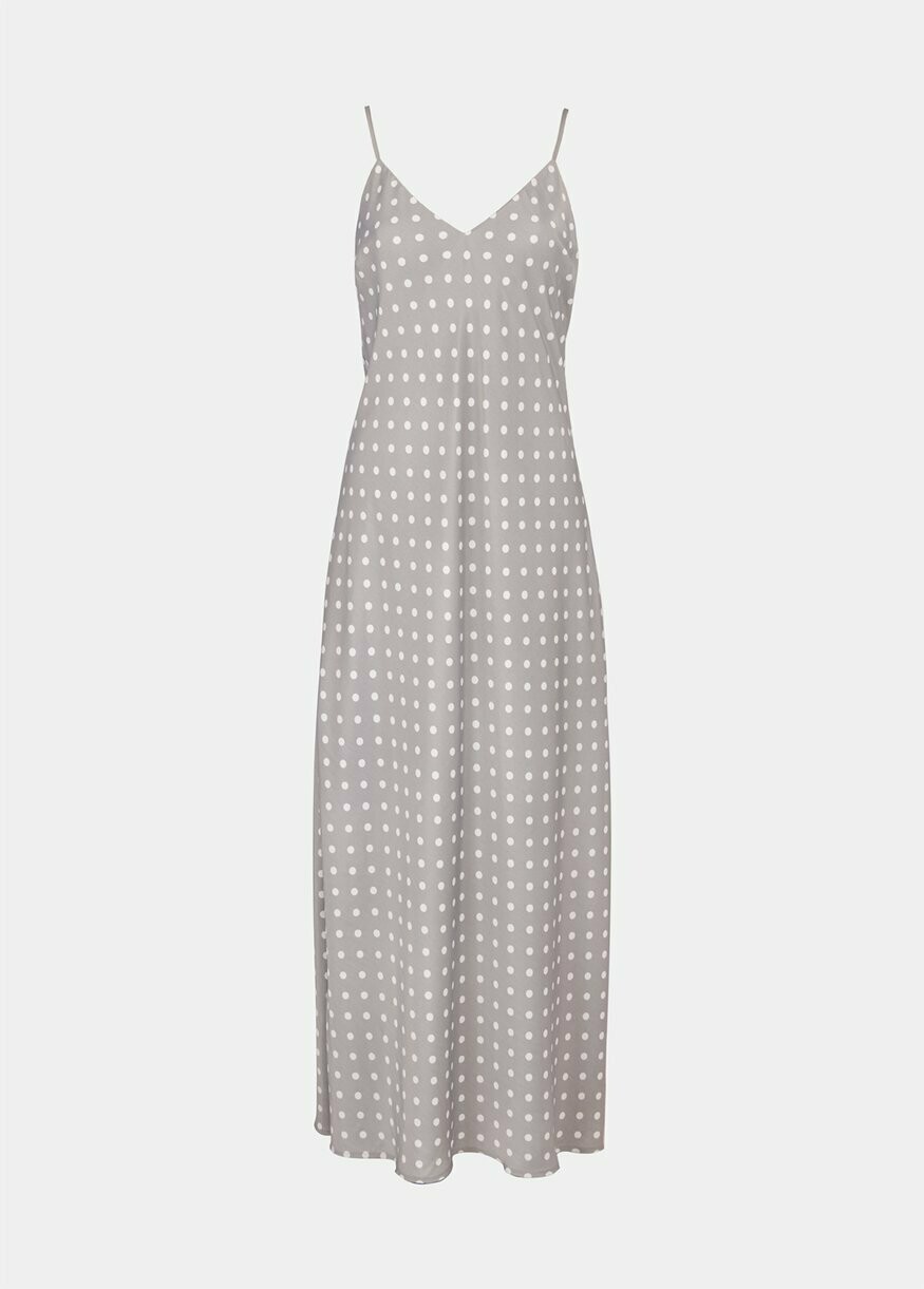 Essentiel Antwerp Grey and Off White Polka Dot Veva Long Slip Dress