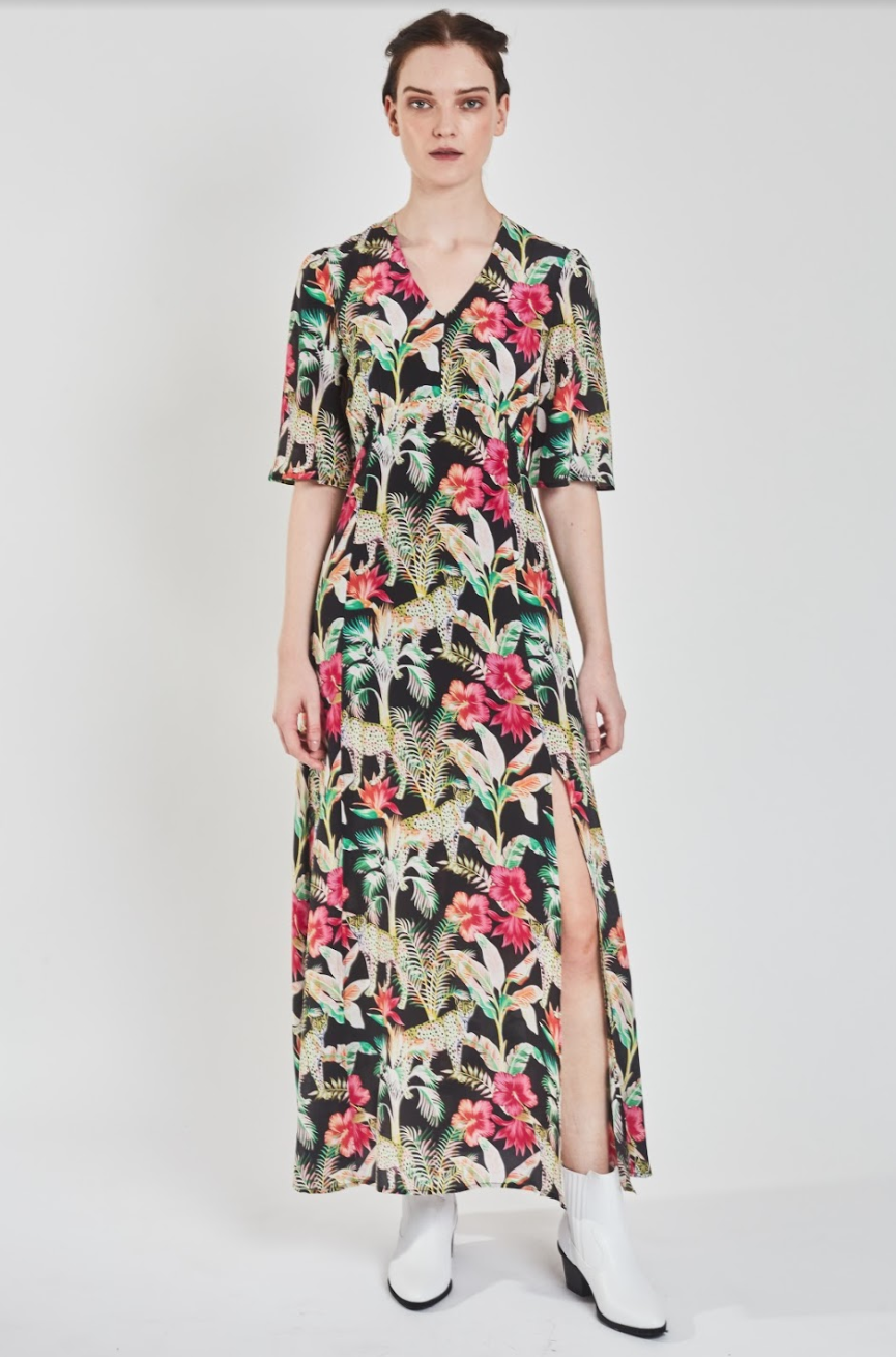 Pyrus  Printed Maxi Dress in Leopard Black