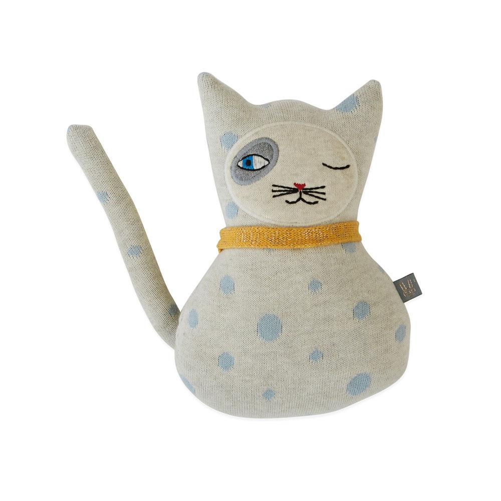 OYOY Off White and Pale Blue Darling Baby Benny Cat Cushion