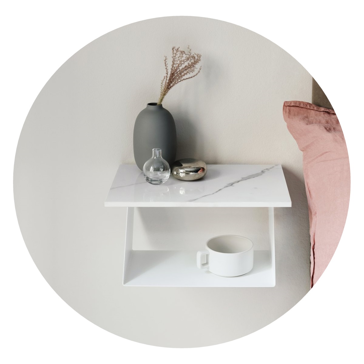 Maze  White and Marble Edgy Bedside Wall Hanging Table 