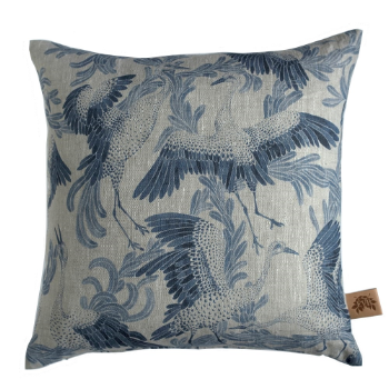 Emma von Brömssen Dancing Crane Blue Linen Pillow Case