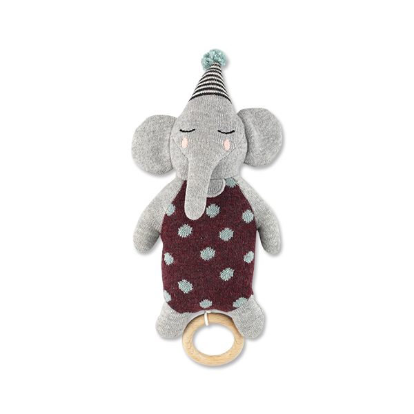 Ava & Yves Knitted Elephant with Hat Music Box