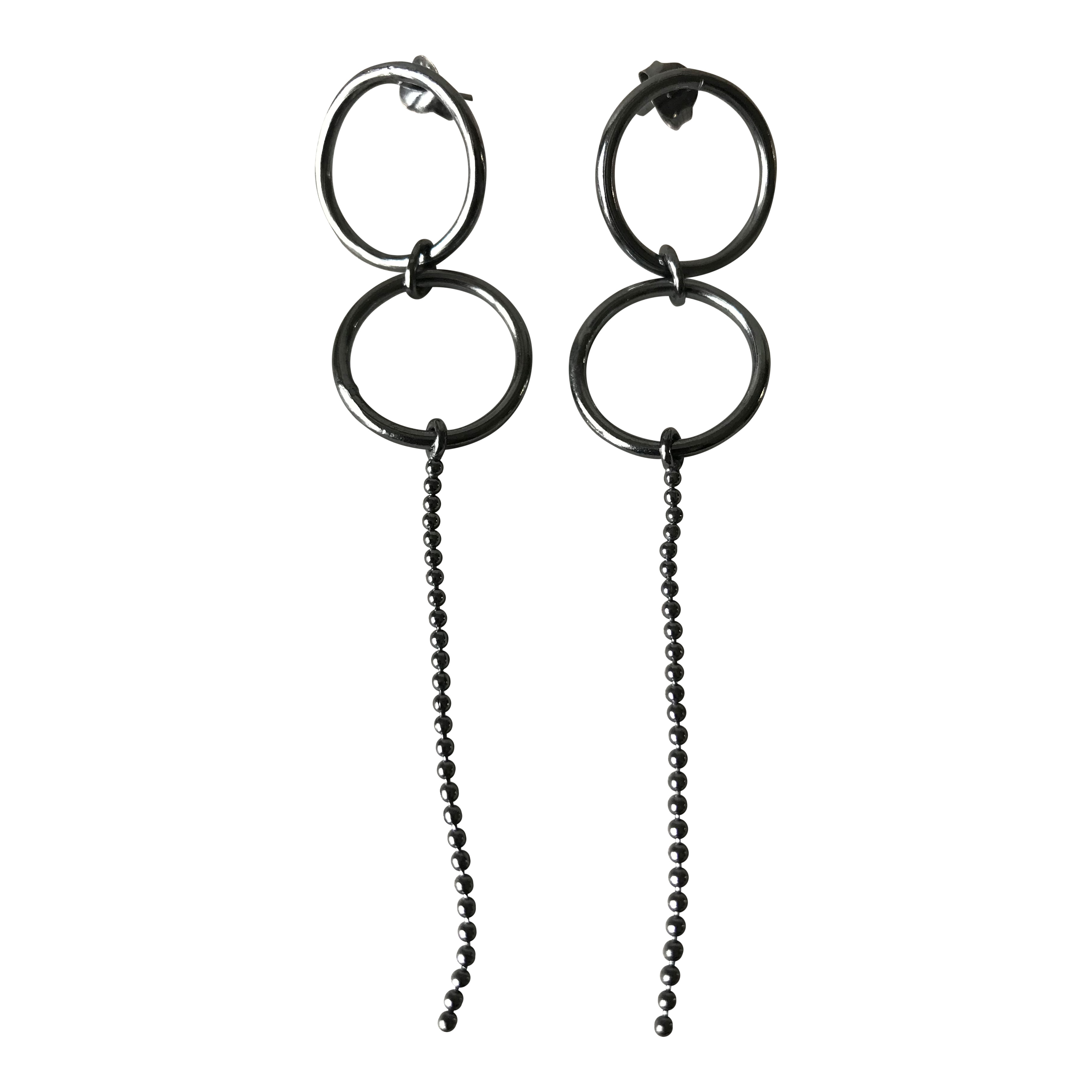 silver jewellery Oxidised Silver Single Ball Chain Earrings