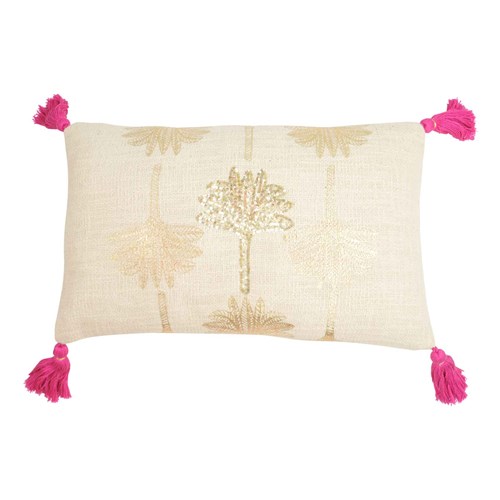 The Goround Ecru Palm Cushion with Sequins