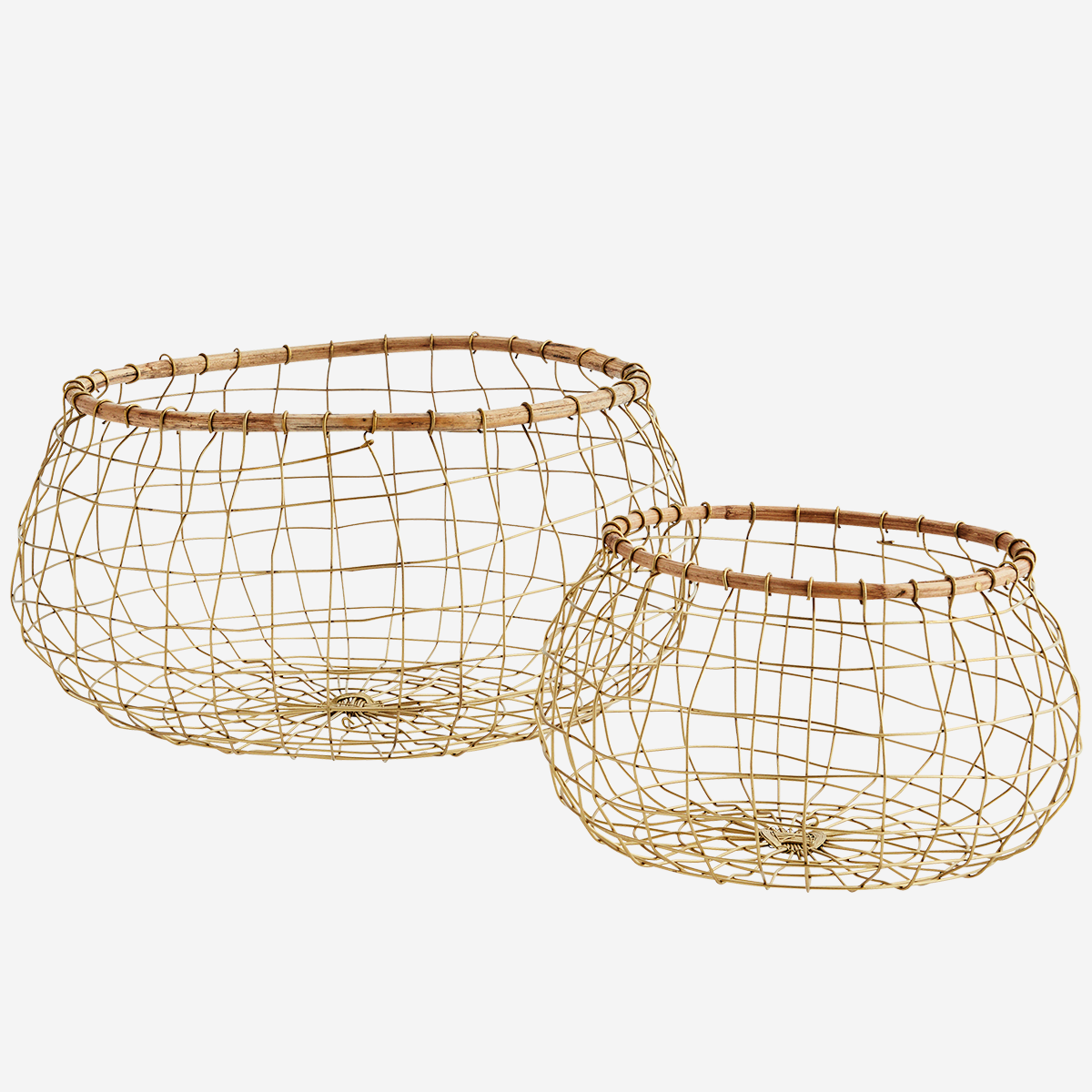 Madam Stoltz Large Antique Brass and Natural Bamboo Round Basket