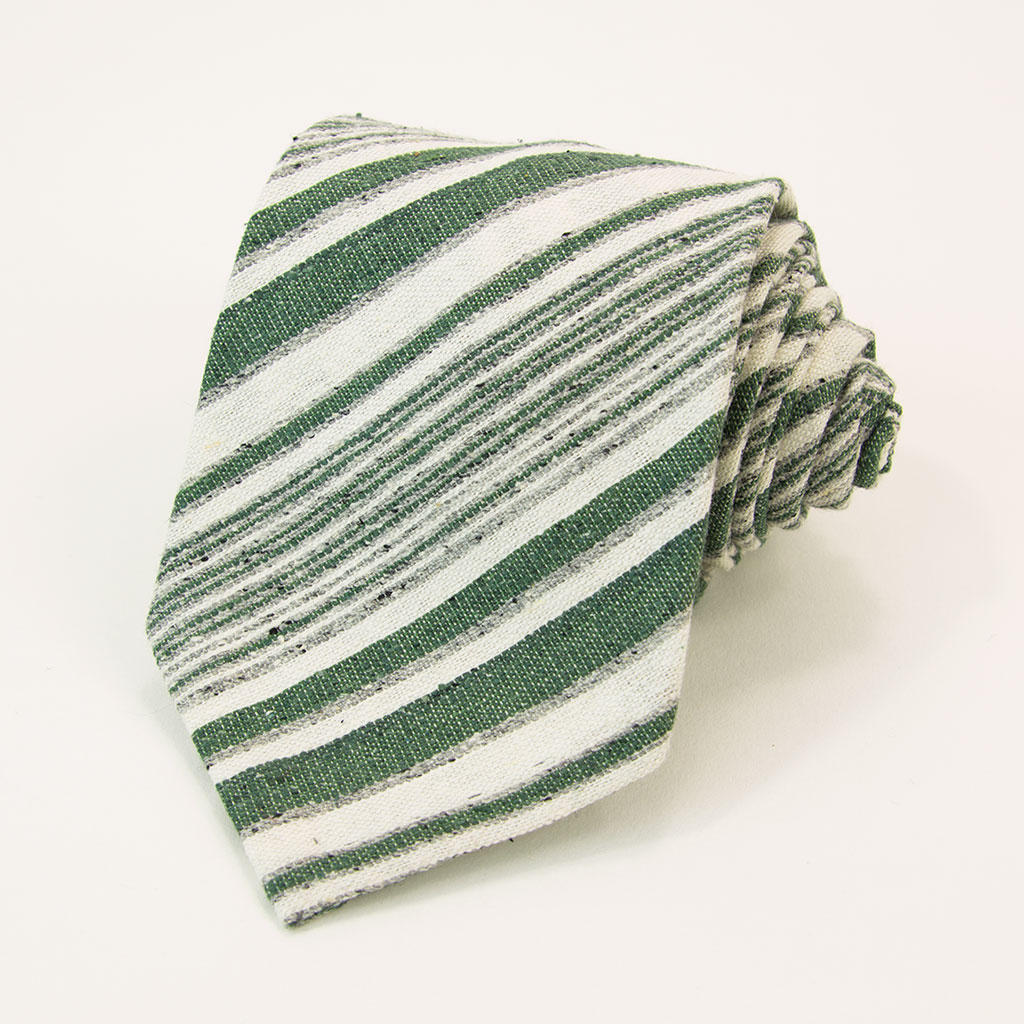 40 Colori Green Textured Multiple Striped Silk, Linen & Cotton Blend Tie