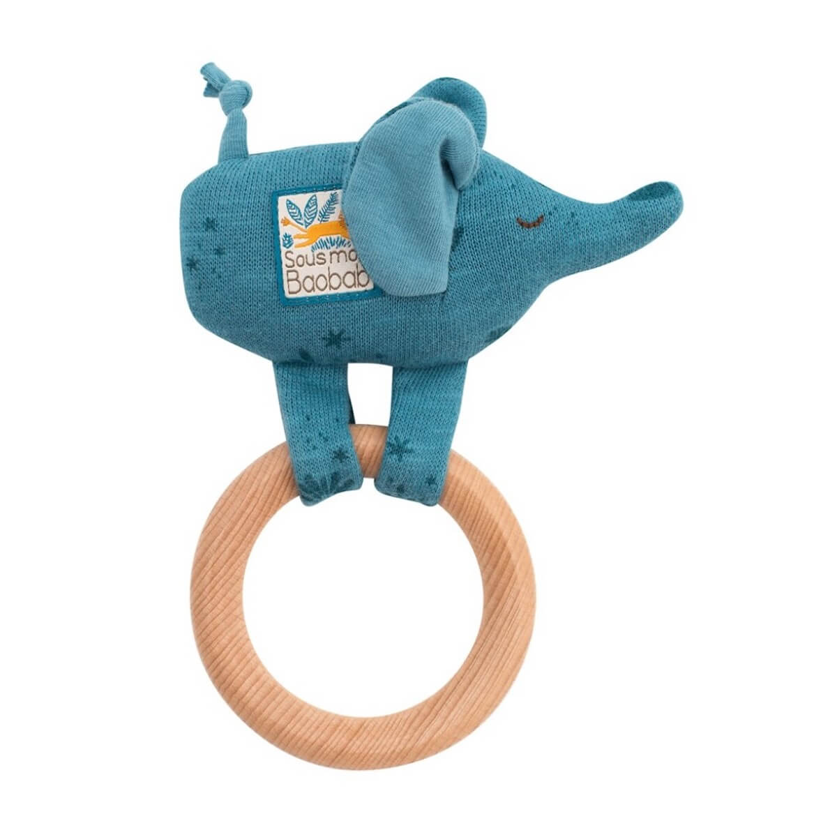 Moulin Roty Wooden Baobab Elephant Ring Rattle