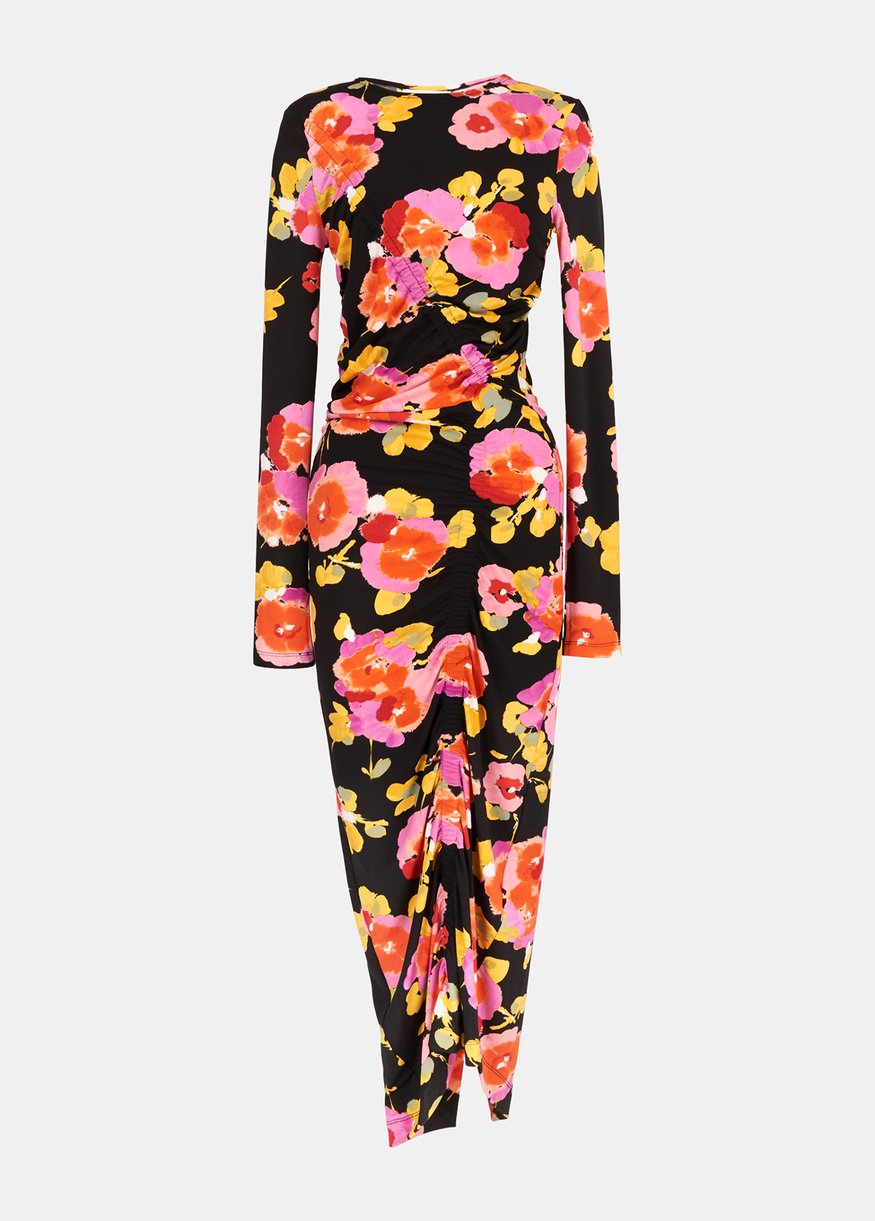 Essentiel Black Floral Print Midi Dress