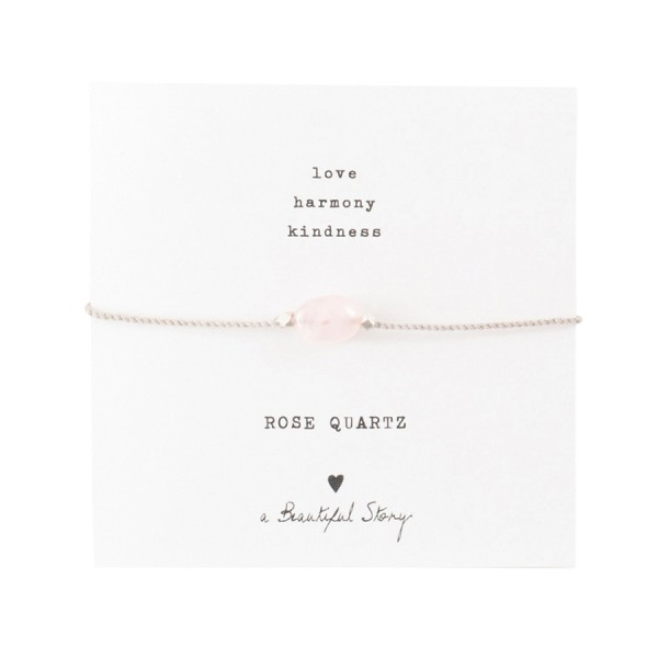 A Beautiful Story Rose Quartz & Silver Gemstone Card Bracelet