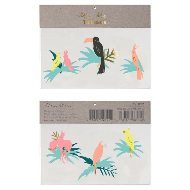 Meri Meri Pack of 2 Multicolor Tropical Bird Tattoos