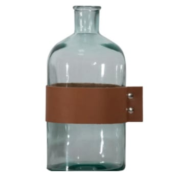 Dröm Collection 28cm glass bottle with leather decoration