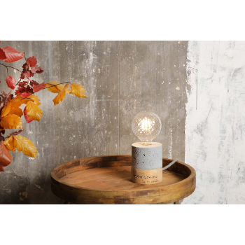 Dröm Collection Cylindrical Lamp 10x10xh12cm of Cement and Wood Table 