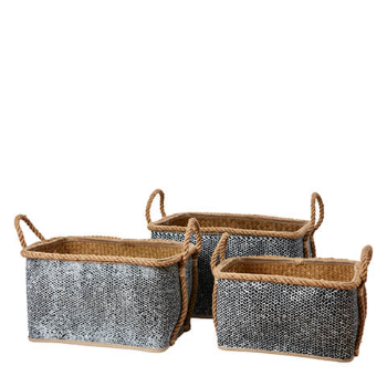 Affari Basket L55x45xH33cm in black and natural colour with two sea grass handles 