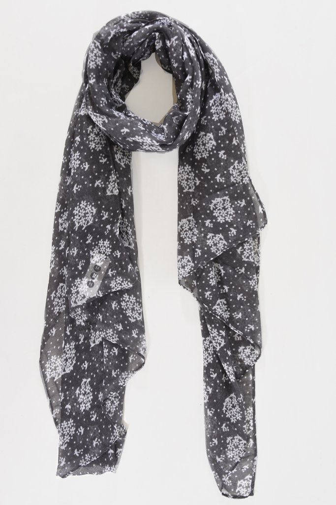Trouva: Micro Floral Cluster Print Scarf - Grey & White