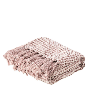 Affari Affari pink cotton fringe blanket L160xW130 cm.