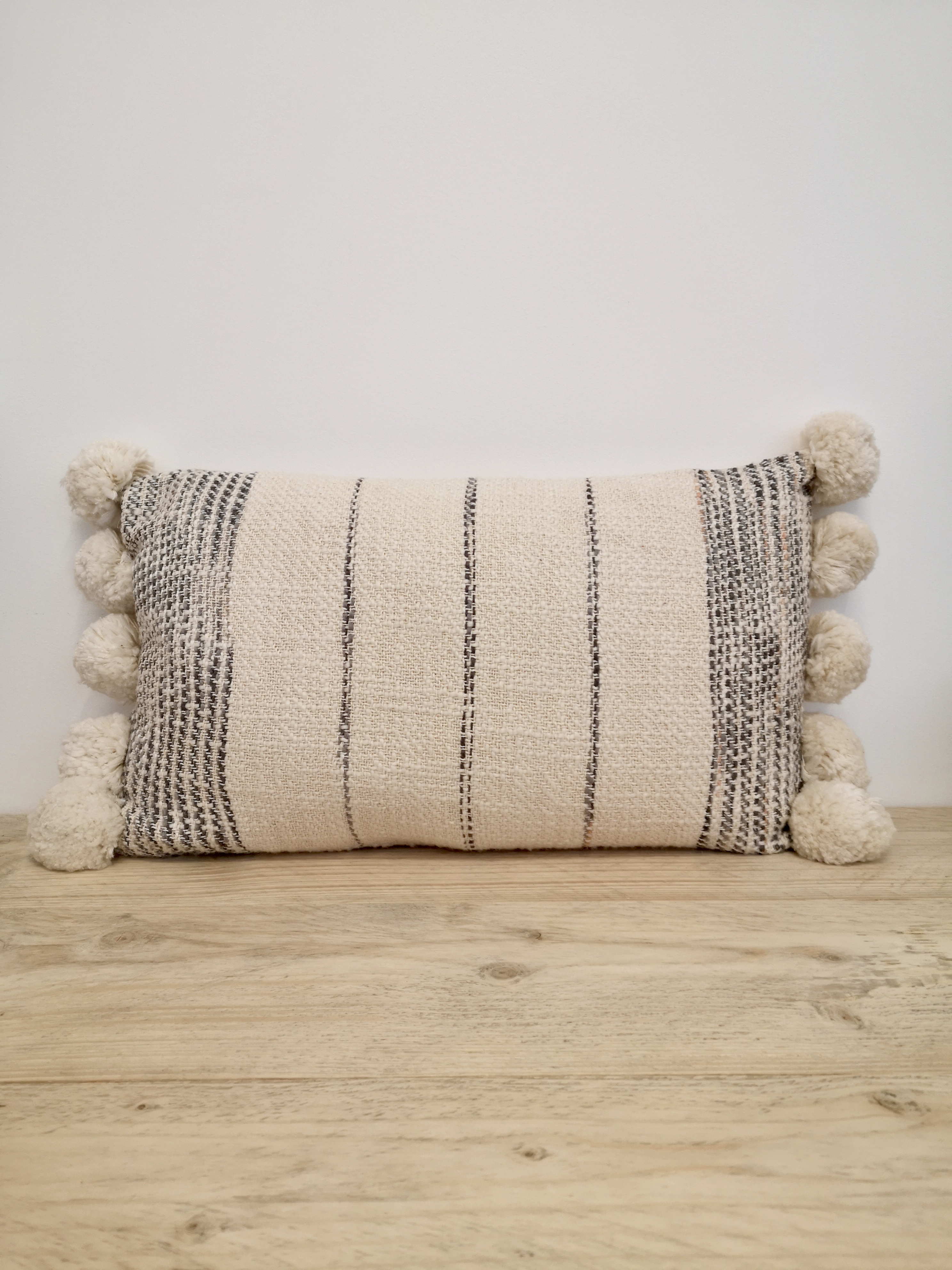 The Painted Bird Cream & Grey Pom Pom Cushion