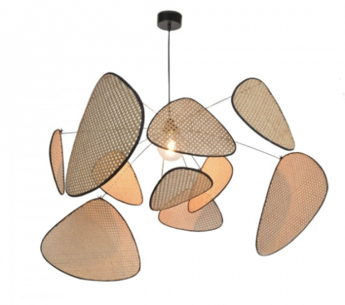 Market Set Lamp with Black Metal Structure and Natural Colored Grid Pieces