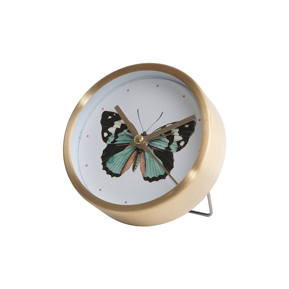 Magpie Natural and White Butterfly Print Table Clock