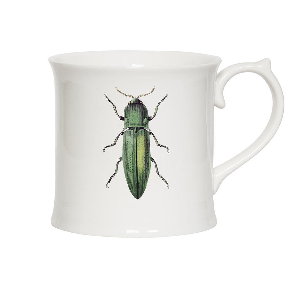 Magpie White Green Beetle Print Mug