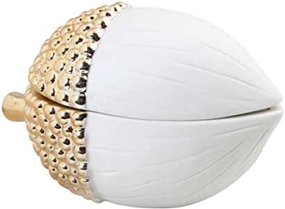 &klevering Small White and Gold Acorn Box